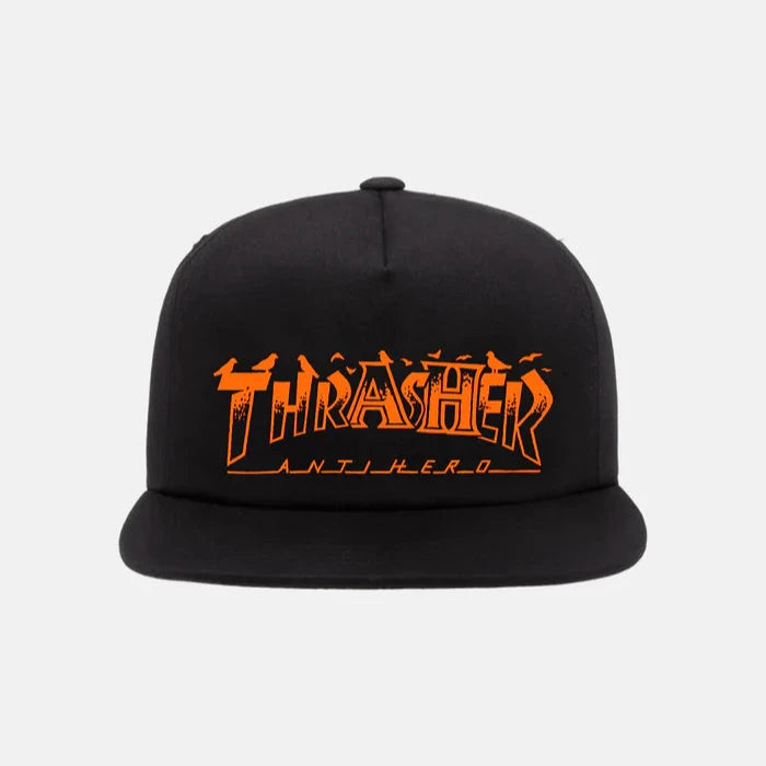 Gorra Thrasher X AntiHero Pigeon Mag Black Orange