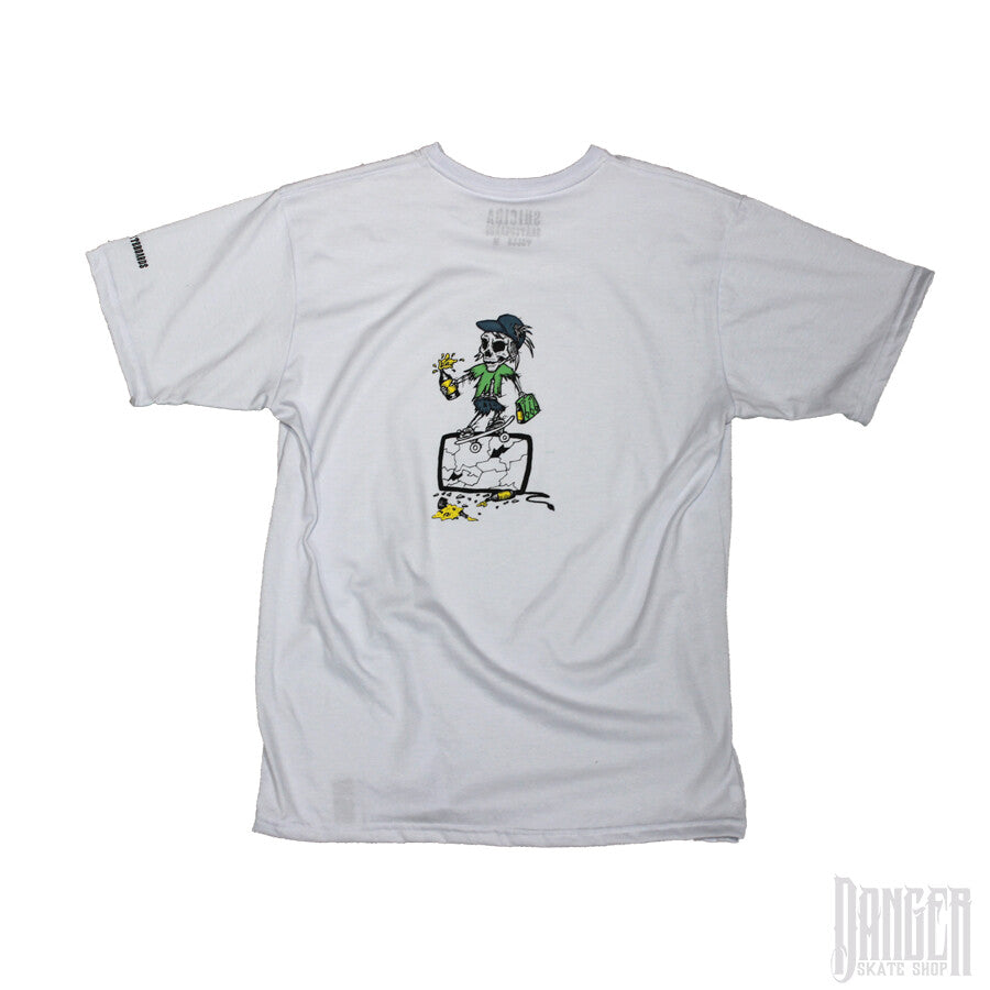 Playera Suicida skateboards Skate And Destroy White